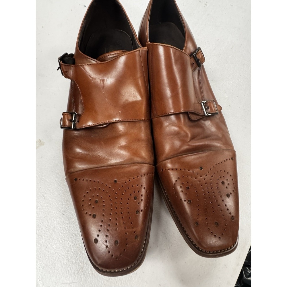 Asher Green Mens Dress Shoes Brown Leather Strap Wingtip Size 10.5 SB18